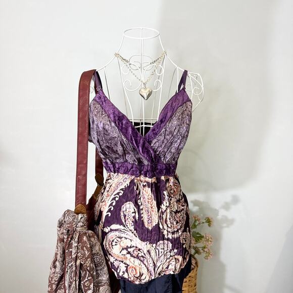 Gorgeous vintage y2k purple paisley babydoll fairy cami tank top - Picture 4 of 8